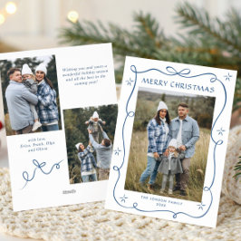 Tarjeta Festiva Funky Dusty Blue Christmas Bow Ribbon 3 Photo