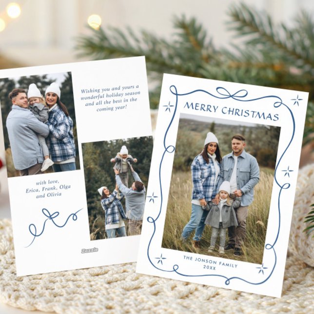 Tarjeta Festiva Funky Dusty Blue Christmas Bow Ribbon 3 Photo (Subido por el creador)