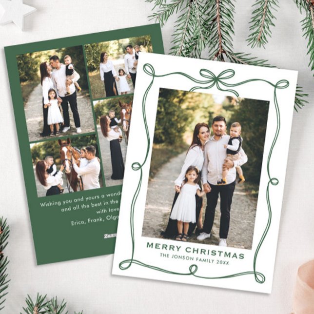 Tarjeta Festiva Funky Green Christmas Bow Ribbon 5 Photo (Subido por el creador)
