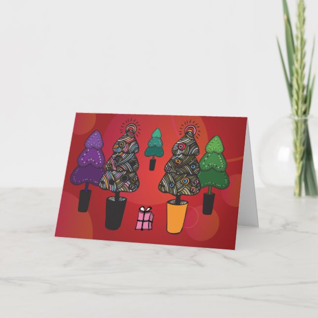 Tarjeta Festiva Funky Living Christmas Trees Christmas (Anverso)