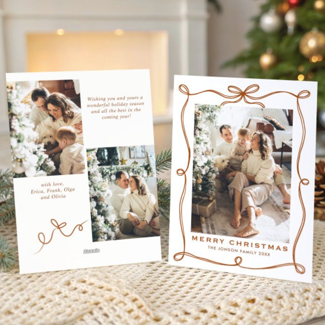 Tarjeta Festiva Funky Merry Christmas Boho Bow Ribbon 3 Photo (Subido por el creador)