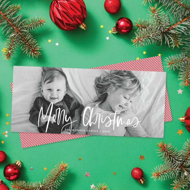 Tarjeta Festiva Funky Modern White Calligraphy Script Photo (Subido por el creador)