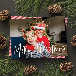 Tarjeta Festiva Funky Modern White Calligraphy Script Photo