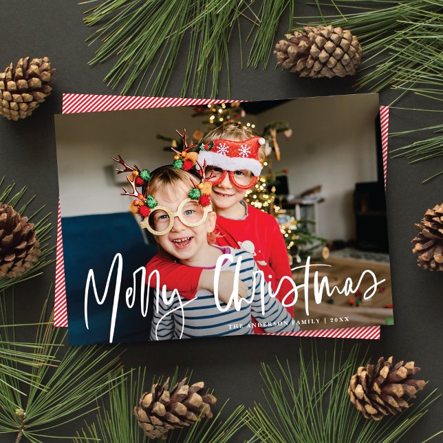 Tarjeta Festiva Funky Modern White Calligraphy Script Photo (Subido por el creador)