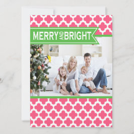Tarjeta Festiva Funky Pink Green Quatrefoil Holiday Flat Card