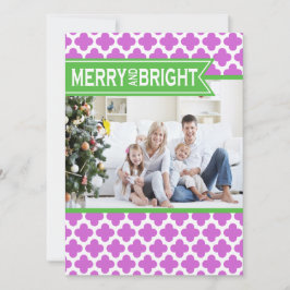 Tarjeta Festiva Funky Purple Green Quatrefoil Holiday Flat Card