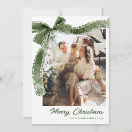 Tarjeta Festiva Funky Sage Green Christmas Bow Ribbon 2 Photo