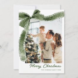 Tarjeta Festiva Funky Sage Green Christmas Bow Ribbon 2 Photo