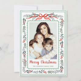 Tarjeta Festiva Funky Sage Green Christmas Bow Ribbon 2 Photo