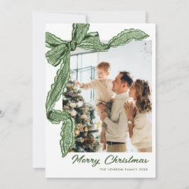 Tarjeta Festiva Funky Sage Green Christmas Bow Ribbon 2 Photo
