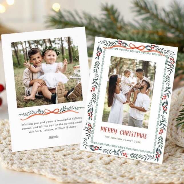 Tarjeta Festiva Funky Sage Green Christmas Bow Ribbon 2 Photo (Subido por el creador)