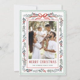 Tarjeta Festiva Funky Sage Green Christmas Bow Ribbon 2 Photo