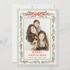 Tarjeta Festiva Funky Sage Green Christmas Bow Ribbon 2 Photo