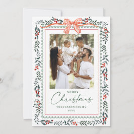 Tarjeta Festiva Funky Sage Green Christmas Bow Ribbon 5 Photo