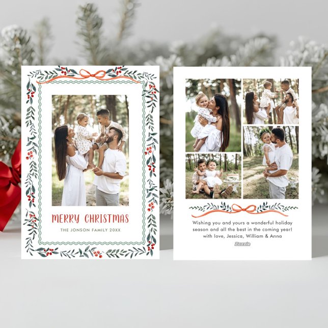 Tarjeta Festiva Funky Sage Green Christmas Bow Ribbon 5 Photo (Subido por el creador)