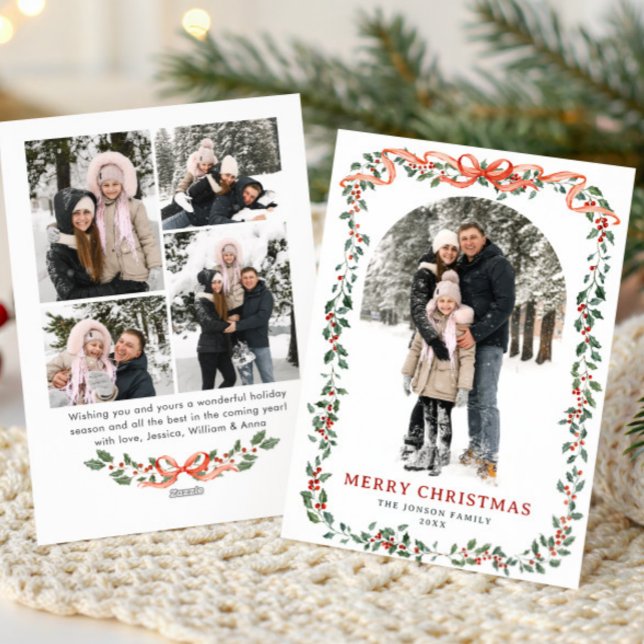 Tarjeta Festiva Funky Sage Green Christmas Bow Ribbon 5 Photo (Subido por el creador)