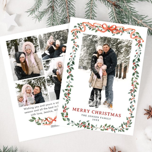 Tarjeta Festiva Funky Sage Green Christmas Bow Ribbon 5 Photo (Subido por el creador)