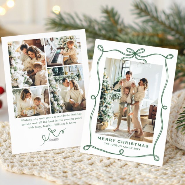 Tarjeta Festiva Funky Sage Green Christmas Bow Ribbon 5 Photo (Subido por el creador)