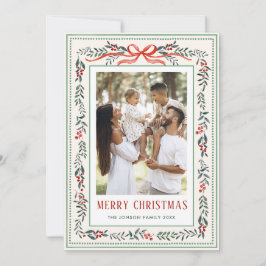 Tarjeta Festiva Funky Sage Green Christmas Bow Ribbon 5 Photo