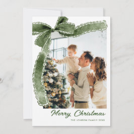Tarjeta Festiva Funky Sage Green Christmas Bow Ribbon 5 Photo