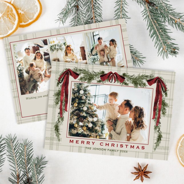 Tarjeta Festiva Funky Velvet Christmas Boho Red Bow 4 Photo (Subido por el creador)