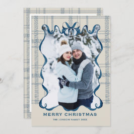 Tarjeta Festiva Funky Vintage Christmas Blue Bow Coquette5 Photo