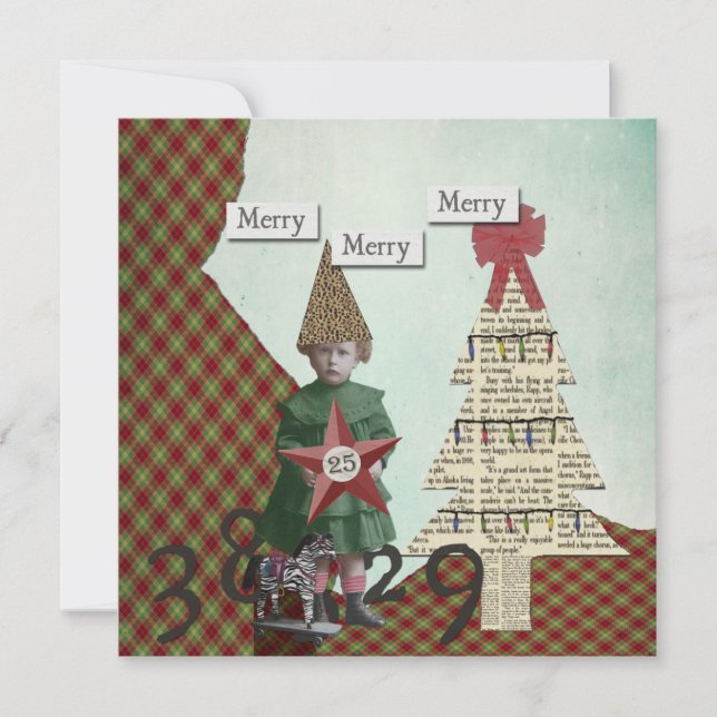 Tarjeta Festiva Funky Vintage Christmas Collage Navidades Card (Anverso)