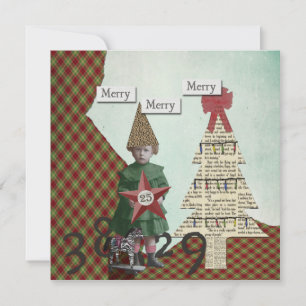 Tarjeta Festiva Funky Vintage Christmas Collage Navidades Card