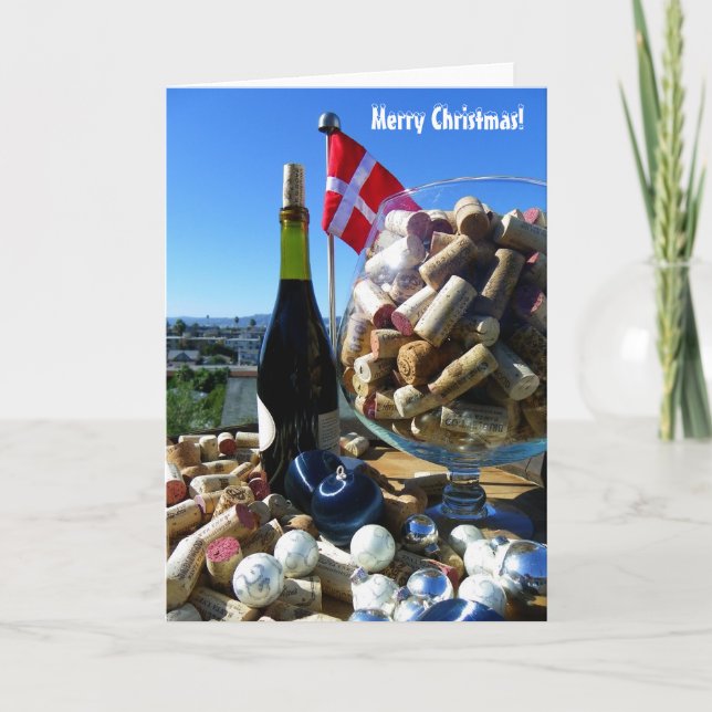 Tarjeta Festiva ¡Funky Wine & Danish Flag Navidades Card! (Anverso)