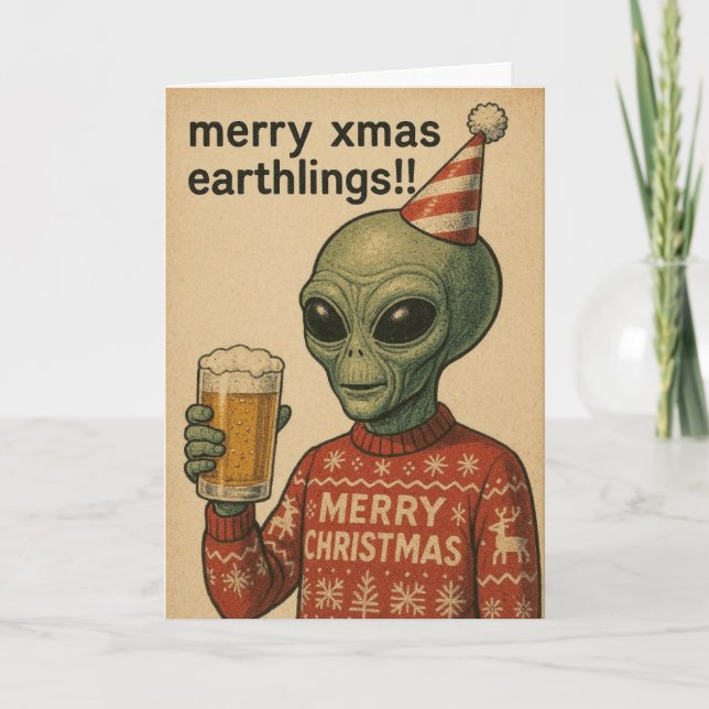 Tarjeta Festiva Funny Alien Xmas card  (Anverso)