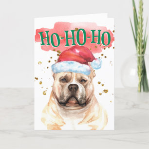 Tarjeta Festiva Funny American Bully Santa hat yappy howlidays