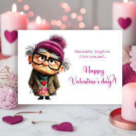 Tarjeta Festiva Funny Angry Lady In Bright Pink Valentine’s Day