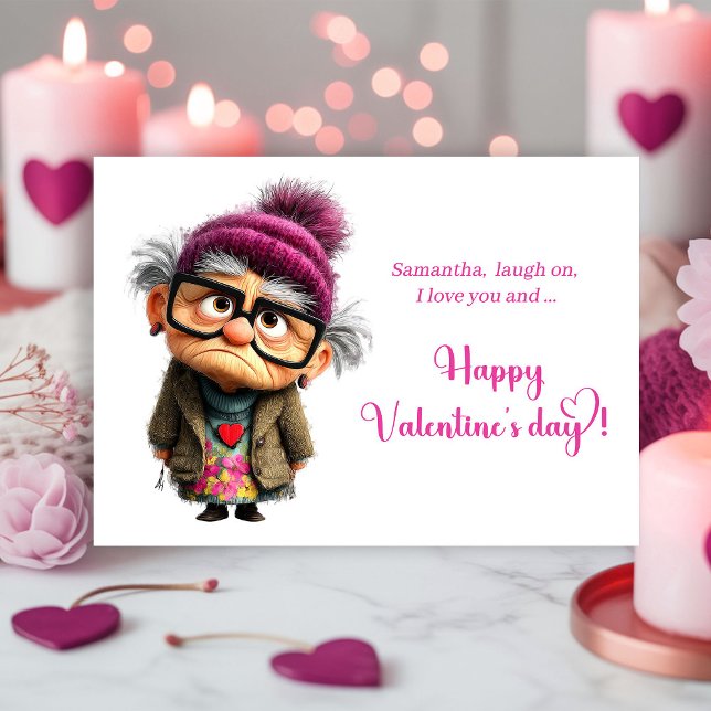 Tarjeta Festiva Funny Angry Lady In Bright Pink Valentine’s Day  (Funny Angry Lady In Bright Pink Valentine’s Day Card)