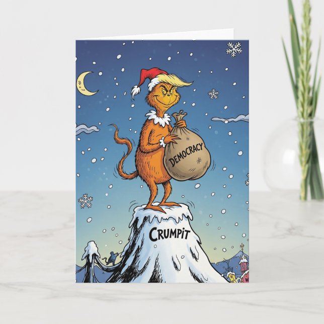 Tarjeta Festiva Funny Anti Trump Grinch Christmas Democracy (Anverso)