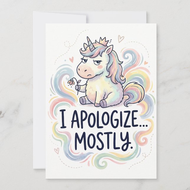 Tarjeta Festiva Funny Apology Card - Cute Unicorn “I Apologize… (Anverso)