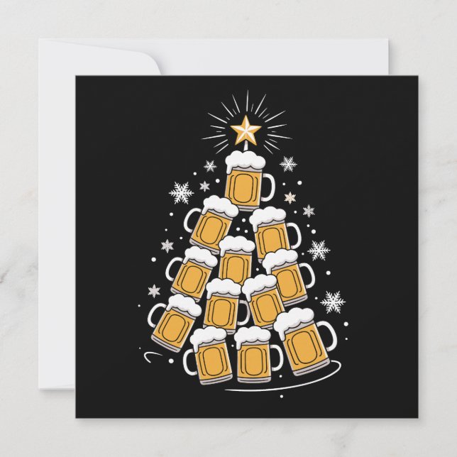 Tarjeta Festiva Funny Beer Christmas Tree Holiday Drinking (Anverso)