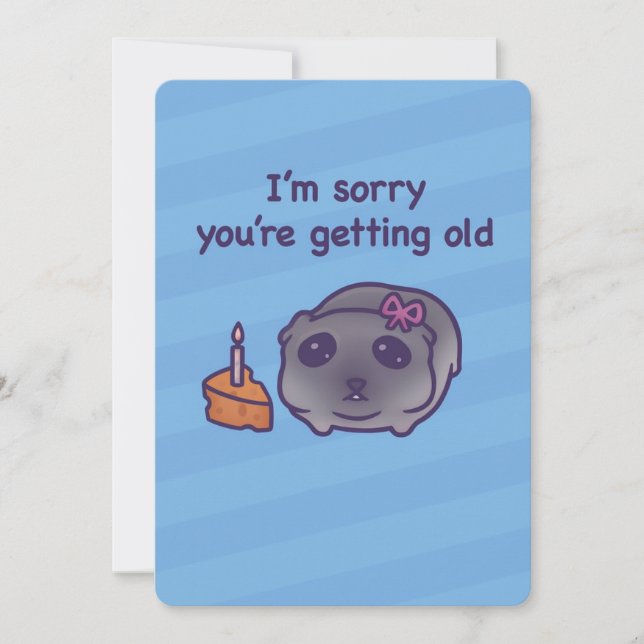 Tarjeta Festiva Funny Birthday Card – Cute Guinea Pig & Cake (Anverso)