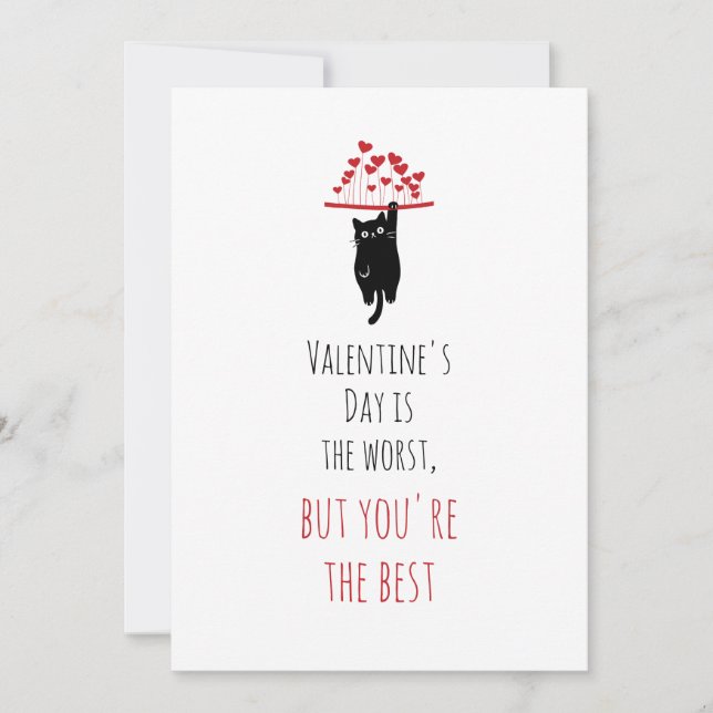 Tarjeta Festiva Funny Black Cat Hanging Out Anti Valentine's Day (Anverso)