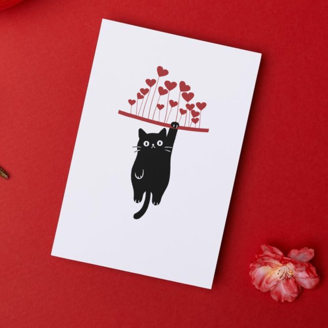 Tarjeta Festiva Funny Black Cat Hanging Out Valentine's Day (Subido por el creador)