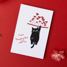 Tarjeta Festiva Funny Black Cat Hanging Out Valentine's Day