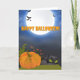 Tarjeta Festiva Funny Black Cat Pumpkin Halloween Holiday Card
