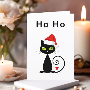 Tarjeta Festiva Funny Black Ho Santa Claus Navidades Cat