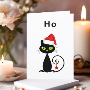 Tarjeta Festiva Funny Black Sitting El gato de los Navidades de Sa