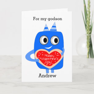 Tarjeta Festiva Funny Blue Monster El día de San Valentín Godson