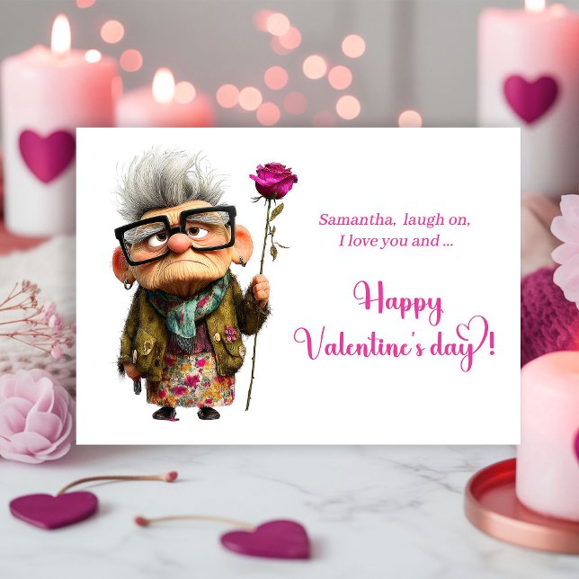 Tarjeta Festiva Funny Bored Old Lady Valentine Card Whimsical (Funny Bored Old Lady Valentine Card Whimsical)
