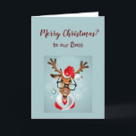 Tarjeta Festiva Funny Boss de la lista de Santa Humor de Estados U<br><div class="desc">Funny Boss de la lista de Navidades de Estados Unidos</div>