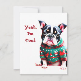 Tarjeta Festiva Funny Boston Terrier en Navidades Sweater