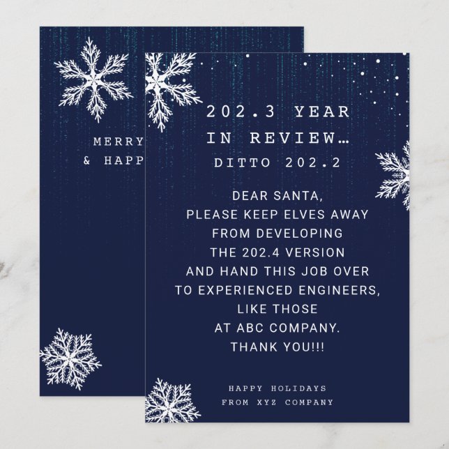 Tarjeta Festiva Funny Business Year en Navidades de Ingeniería de  (Anverso / Reverso)