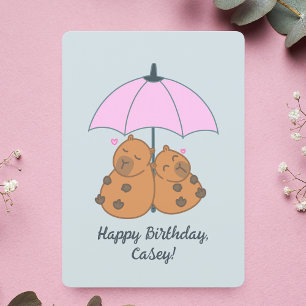 Tarjeta Festiva Funny Capybara Pareja Blue Pun Birday Card