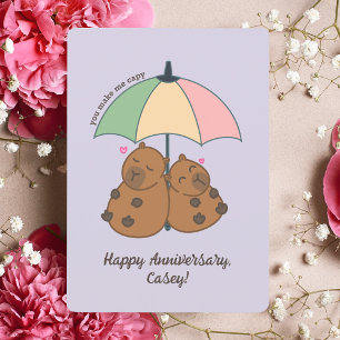 Tarjeta Festiva Funny Capybara Pareja Pastel Pun Aniversario con t